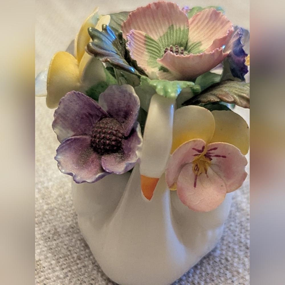 Floral Ceramic Swan Vase
